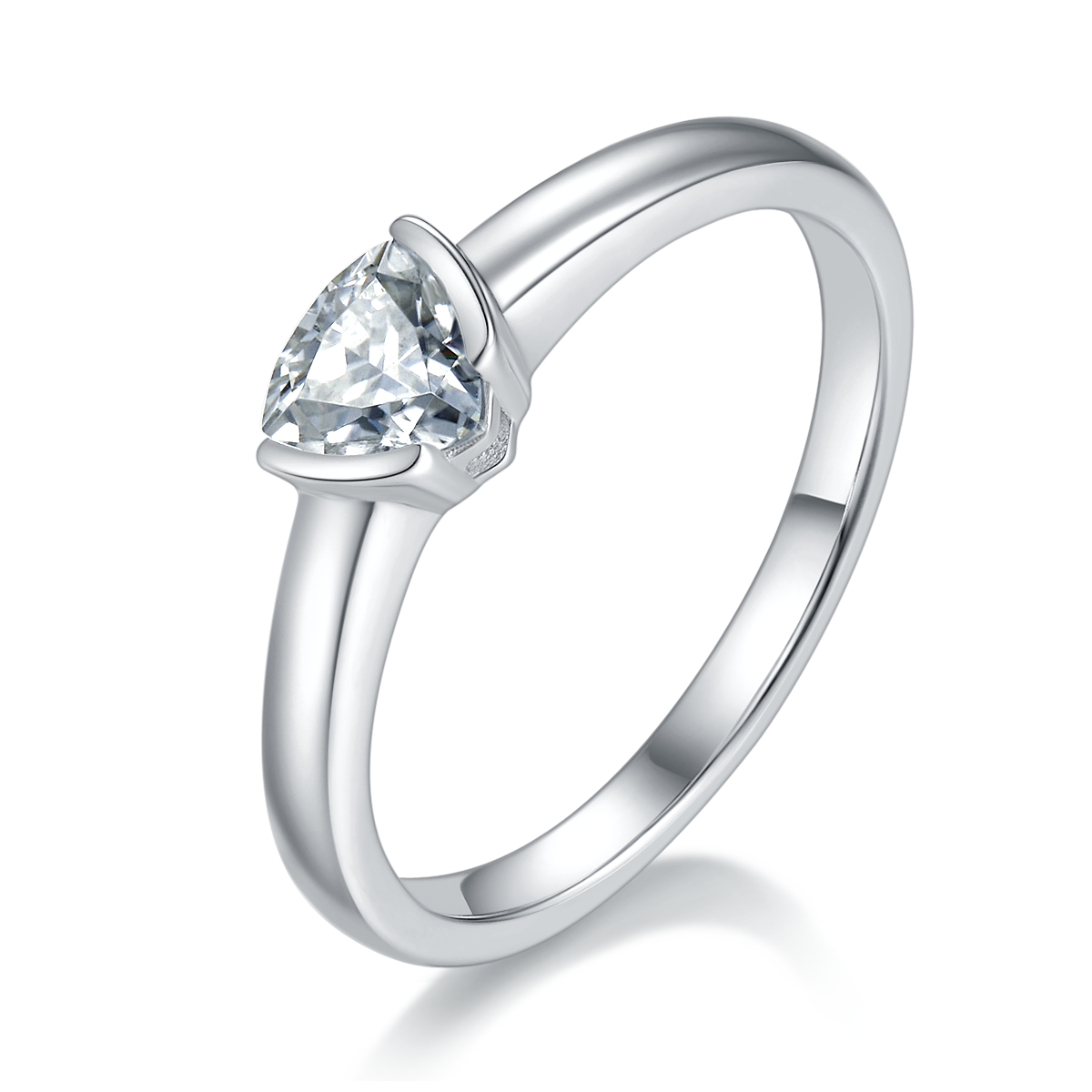 Simplified Triangle S925 Silver Plated Platinum Moissanite Diamond Women's Ring 0.5 Carat D-Class